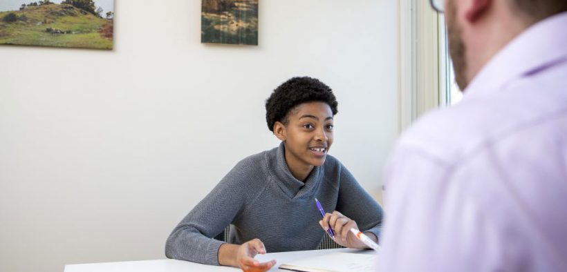 A Goucher student consulting with Casey Miller in the Career Education Office