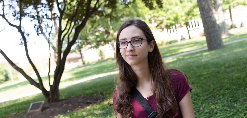 Student on Goucher campus