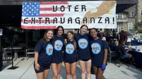 Goucher's women's soccer team at the Voter Extravaganza on September 20, 2024