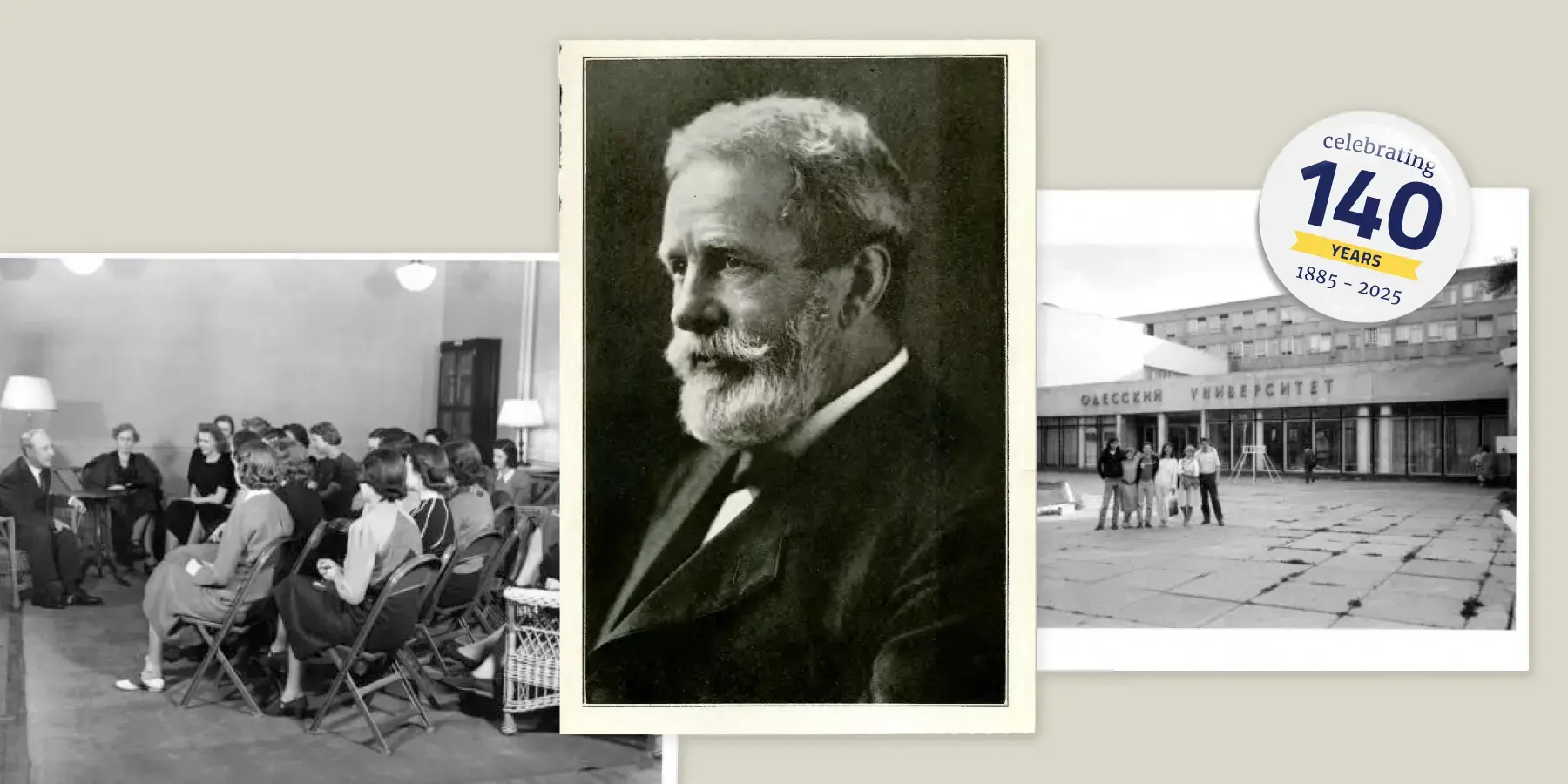 A collage of historical photographs of notable Goucher faculty, staff, students and places around campus.