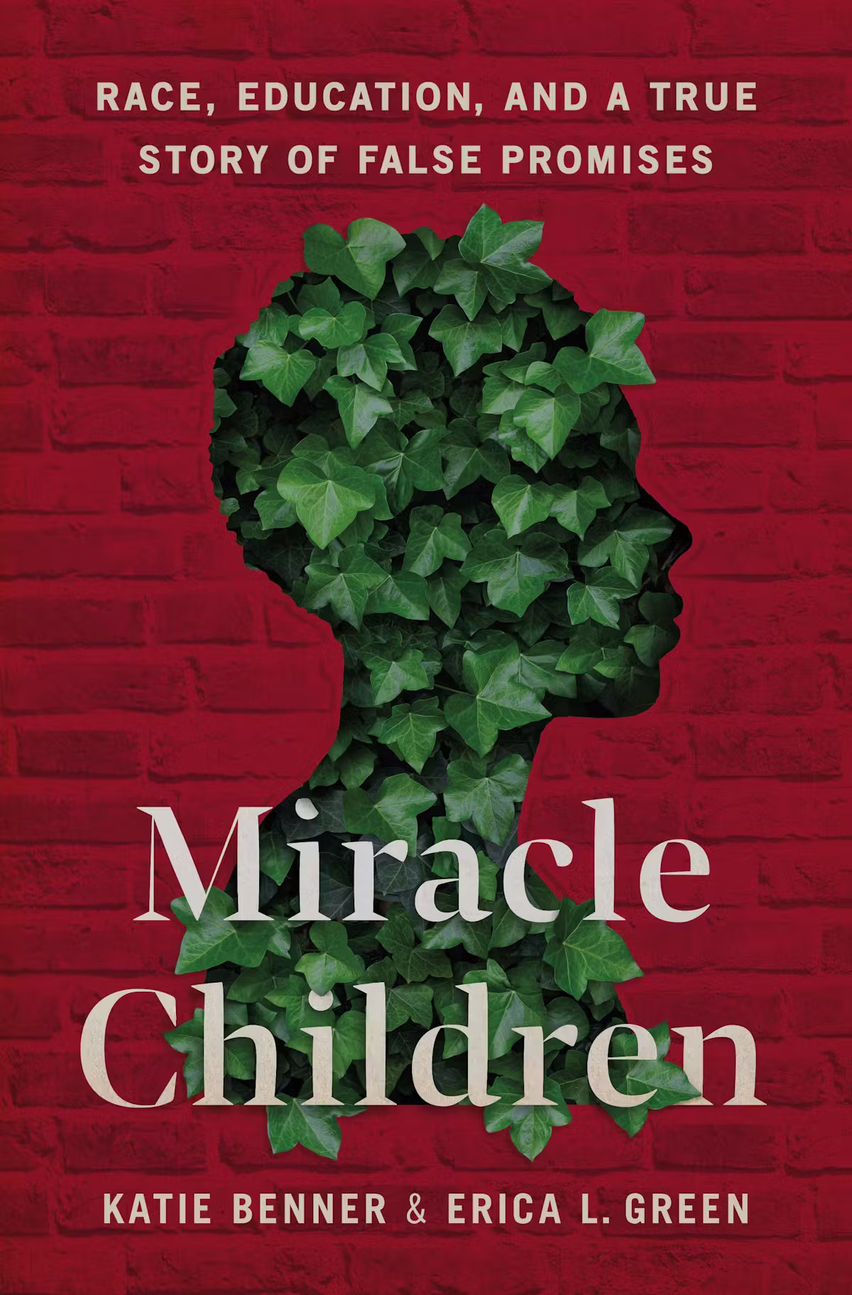 Cover for Miracle Children, with profile of face covered in leaves