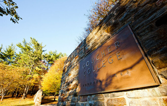 Goucher College entrance sign